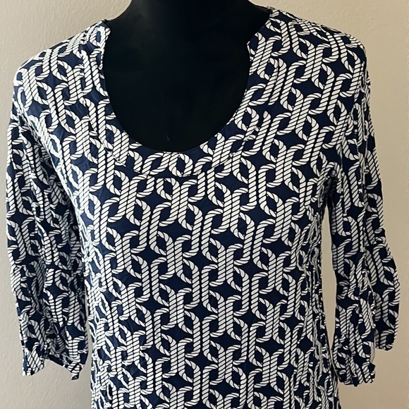 Escapada Nautical Rope shift mini dress flutter 3/4 sleeves blue white Sz M - Picture 3 of 9